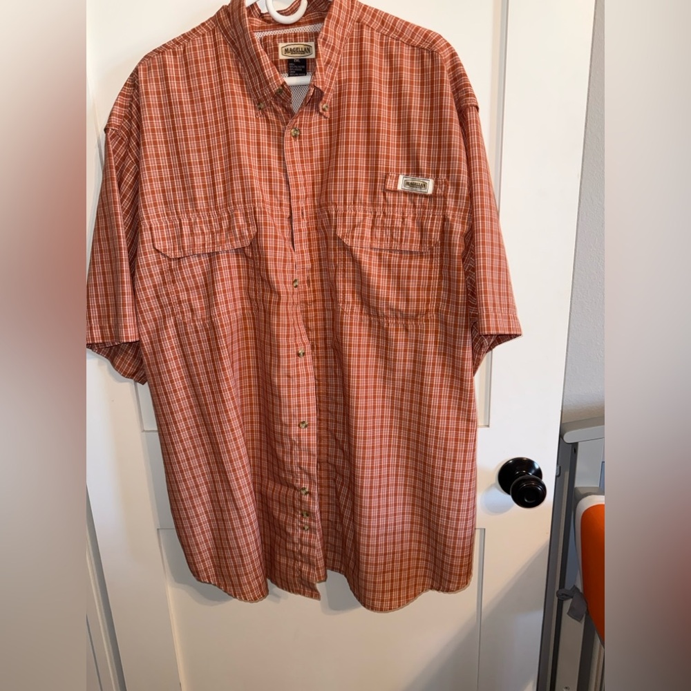 Magellan Outdoors Men's Rust Plaid Button Down Shirt